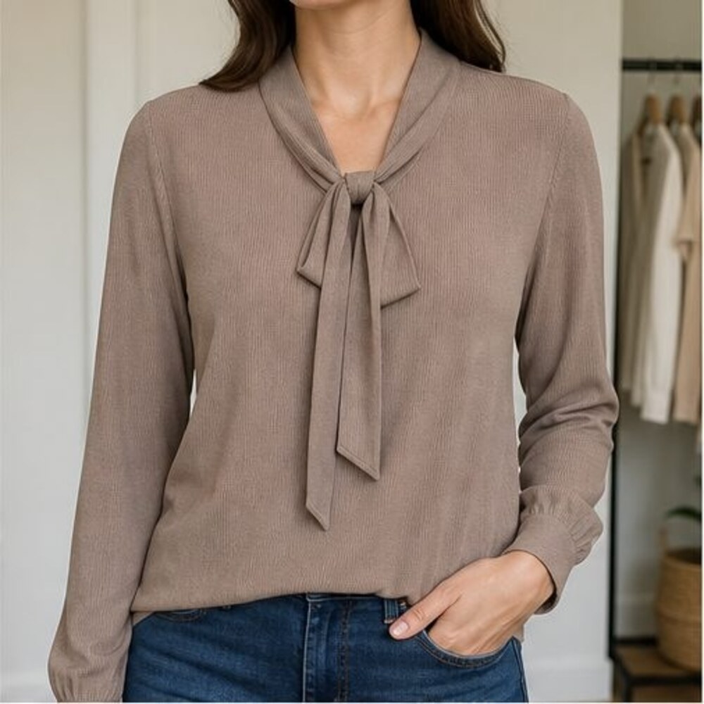 Taupe Button Blouse - Picture 2 of 6